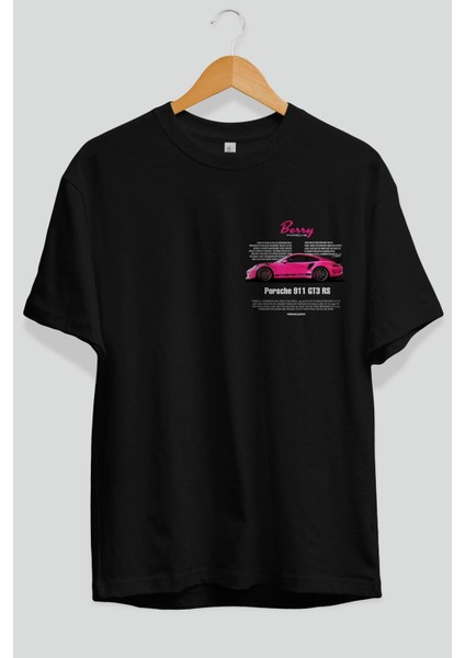 Porsche 911 Gt3 Rs Berry Ön Sol Baskılı Oversize T-Shirt Erkek Kadın Unisex Pamuk Bisiklet Yaka Tişort fiyatları