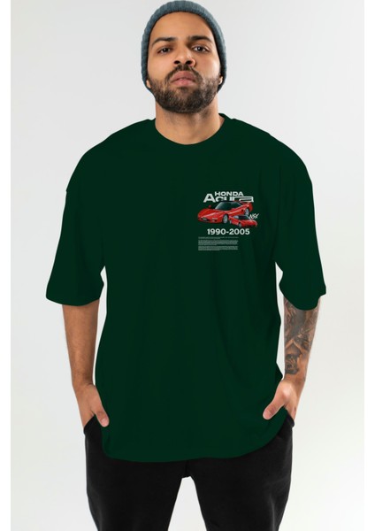 Honda Acura Nsx Ön Sol Baskılı Oversize T-Shirt Erkek Kadın Unisex Pamuk Bisiklet Yaka Tişort