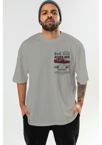 Honda Acura Nsx 1 Ön Sol Baskılı Oversize T-Shirt Erkek Kadın Unisex Pamuk Bisiklet Yaka Tişort