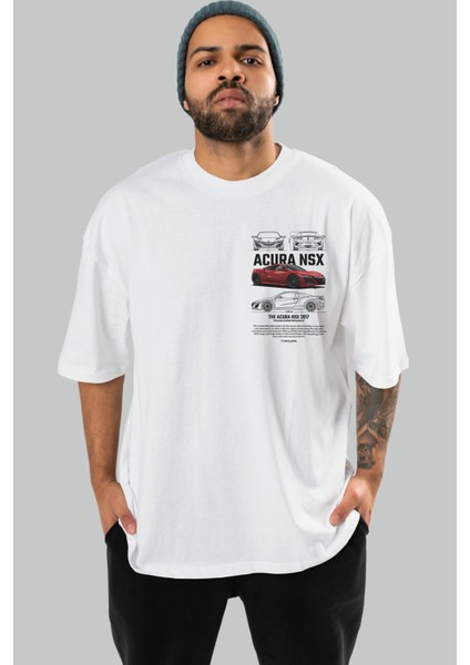 Honda Acura Nsx 1 Ön Sol Baskılı Oversize T-Shirt Erkek Kadın Unisex Pamuk Bisiklet Yaka Tişort
