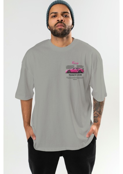 Porsche 911 Gt3 Rs Berry Ön Sol Baskılı Oversize T-Shirt Erkek Kadın Unisex %100 Pamuk Bisiklet Yaka Tişort
