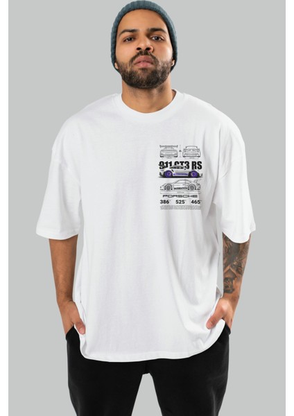 Porsche 911 Gt3 Rs Blue Ön Sol Baskılı Oversize T-Shirt Erkek Kadın Unisex Pamuk Bisiklet Yaka Tişort