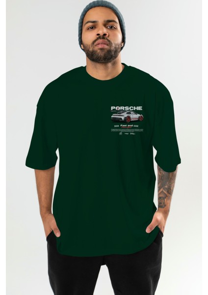 Porsche 911 2024 Ön Sol Baskılı Oversize T-Shirt Erkek Kadın Unisex %100 Pamuk Bisiklet Yaka Tişort