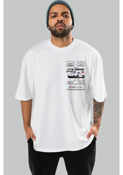 Nissan Nismo Gtr Ön Sol Baskılı Oversize T-Shirt Erkek Kadın Unisex Pamuk Bisiklet Yaka Tişort