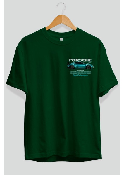 Porsche Cayman Rsr Ön Sol Baskılı Oversize T-Shirt Erkek Kadın Unisex Pamuk Bisiklet Yaka Tişort fiyatları