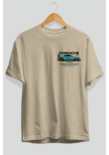 Porsche Cayman Rsr Ön Sol Baskılı Oversize T-Shirt Erkek Kadın Unisex Pamuk Bisiklet Yaka Tişort fiyatları