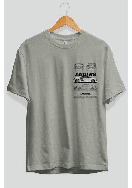 Audı R8 Ön Sol Baskılı Oversize T-Shirt Erkek Kadın Unisex %100 Pamuk Bisiklet Yaka Tişort fiyatları