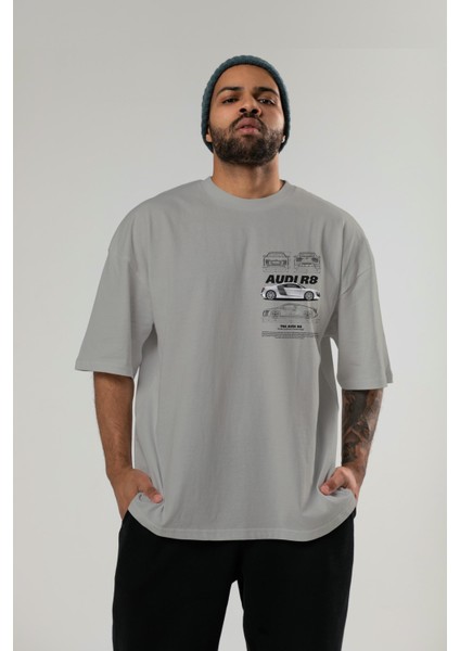 Audı R8 Ön Sol Baskılı Oversize T-Shirt Erkek Kadın Unisex %100 Pamuk Bisiklet Yaka Tişort indirimleri