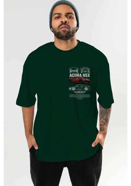 Honda Acura Nsx 1 Ön Sol Baskılı Oversize T-Shirt Erkek Kadın Unisex Pamuk Bisiklet Yaka Tişort