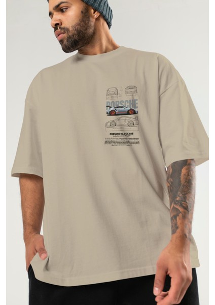 Porsche 911 Gt3 Rs Red Ön Sol Baskılı Oversize T-Shirt Erkek Kadın Unisex Pamuk Bisiklet Yaka Tişort modelleri