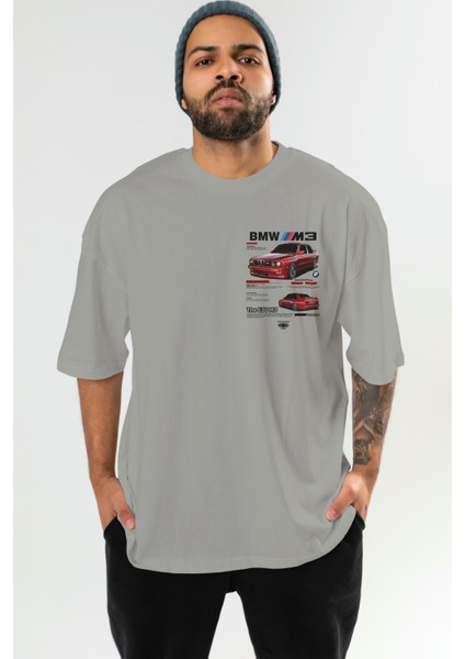 Bmw E30 M3 Ön Sol Baskılı Oversize T-Shirt Erkek Kadın Unisex Pamuk Bisiklet Yaka Tişort