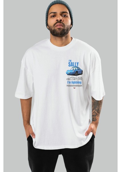 I Am Sally , I Am Lightning Ön Sol Baskılı Oversize T-Shirt Erkek Kadın Unisex %100 Pamuk Bisiklet Yaka Tişort