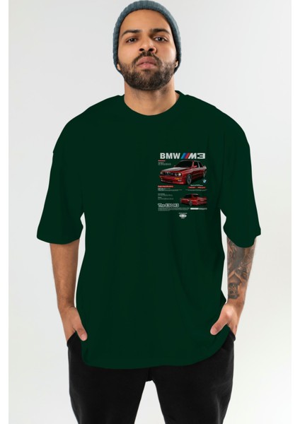 Bmw E30 M3 Ön Sol Baskılı Oversize T-Shirt Erkek Kadın Unisex Pamuk Bisiklet Yaka Tişort