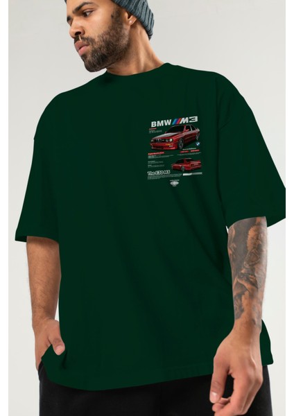 Bmw E30 M3 Ön Sol Baskılı Oversize T-Shirt Erkek Kadın Unisex Pamuk Bisiklet Yaka Tişort modelleri
