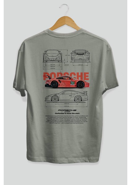 Porsche 911 Gt3 Rs Rosa Blanco Arka Baskılı Oversize T-Shirt Erkek Kadın Unisex Pamuk Bisiklet Yaka Tişort fiyatları