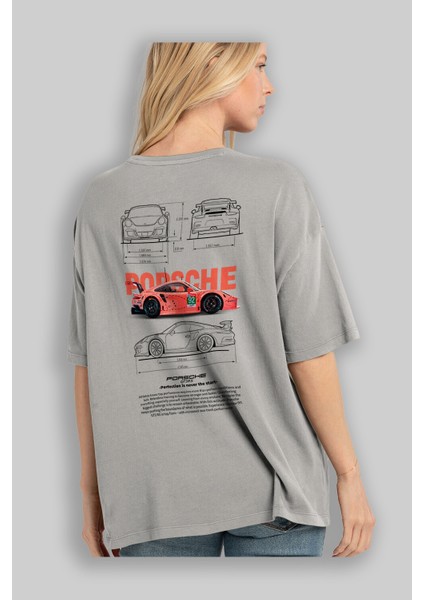 Porsche 911 Gt3 Rs Rosa Blanco Arka Baskılı Oversize T-Shirt Erkek Kadın Unisex Pamuk Bisiklet Yaka Tişort modelleri