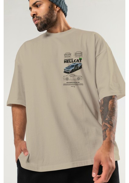 Challenger Hellcat Srt Ön Sol Baskılı Oversize T-Shirt Erkek Kadın Unisex Pamuk Bisiklet Yaka Tişort modelleri