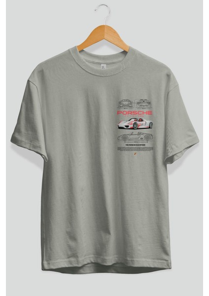 Porsche 918 Spyder 1 Ön Sol Baskılı Oversize T-Shirt Erkek Kadın Unisex Pamuk Bisiklet Yaka Tişort fiyatları