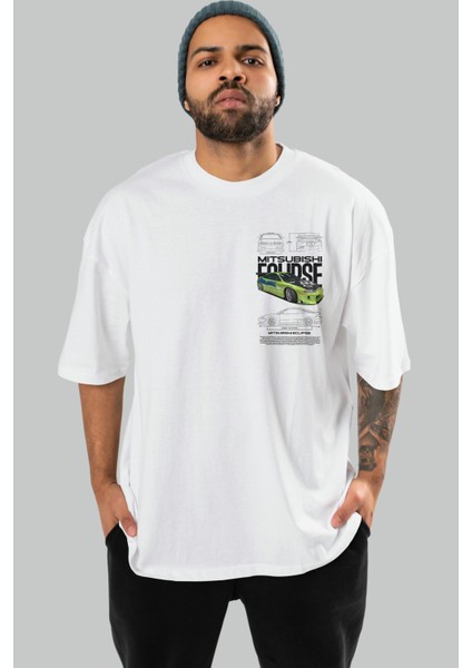 Mitsubishi Eclipse Ön Sol Baskılı Oversize T-Shirt Erkek Kadın Unisex %100 Pamuk Bisiklet Yaka Tişort