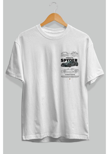 Porsche 918 Spyder Ön Sol Baskılı Oversize T-Shirt Erkek Kadın Unisex %100 Pamuk Bisiklet Yaka Tişort fiyatları