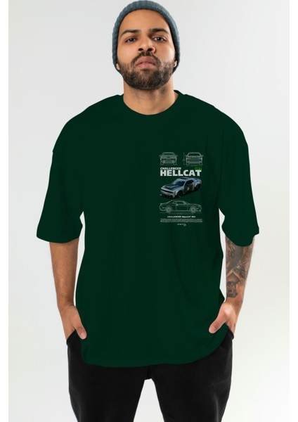 Challenger Hellcat Srt Ön Sol Baskılı Oversize T-Shirt Erkek Kadın Unisex %100 Pamuk Bisiklet Yaka Tişort