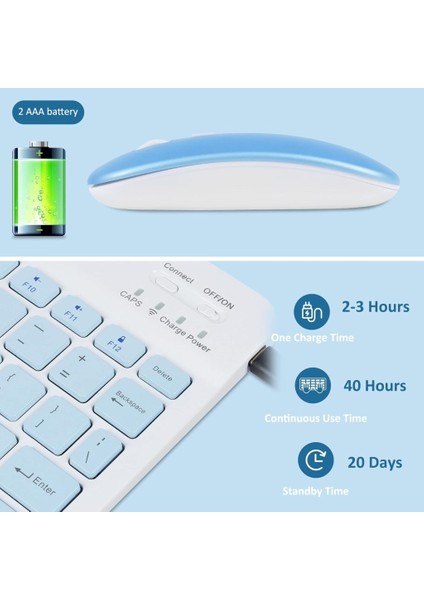 Technopc Ultrapad Ruby W10 10.1" Uyumlu Kablosuz Bluetooth Şarjlı Klavye Mouse Seti - Mavi