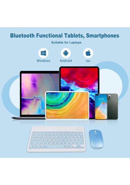 Swipe X1 10.1" Uyumlu Kablosuz Bluetooth Şarjlı Klavye Mouse Seti - Mavi