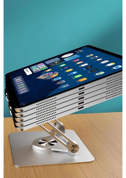 Laptop Telefon ve Tablet Tutucu, Alüminyum 360 Derece Dönebilen Soğutma Boşluğu Katlanabilir Stand