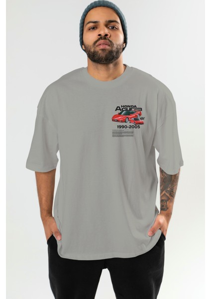 Honda Acura Nsx Ön Sol Baskılı Oversize T-Shirt Erkek Kadın Unisex %100 Pamuk Bisiklet Yaka Tişort