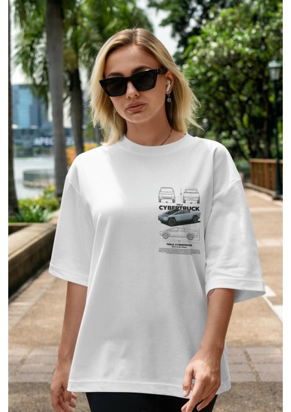 Tesla Cybertruck Ön Sol Baskılı Oversize T-Shirt Erkek Kadın Unisex %100 Pamuk Bisiklet Yaka Tişort indirimleri