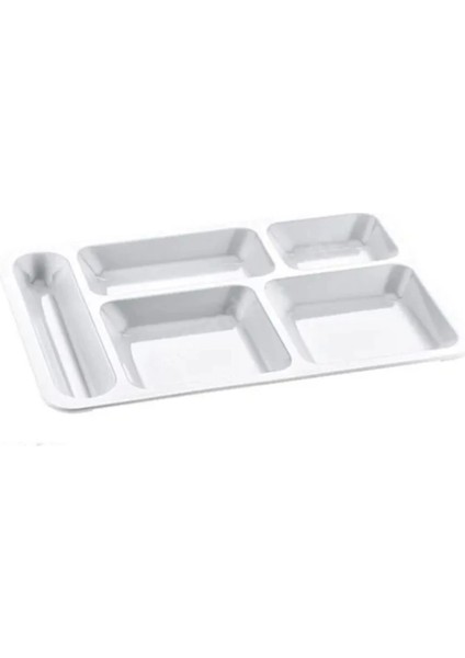 5 Gözlü Kırılmaz Plastik Tabldot Tabağı Beyaz Self Servis Tabildot Tabilot Tabak