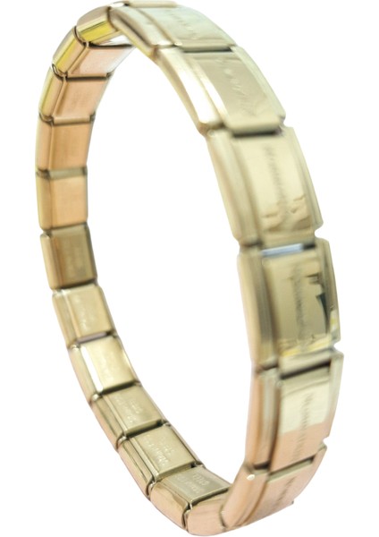Çelik Bileklik İtalyan Charm Model Unisex Birbirine Geçmeli 18 cm Altın Sarısı (Gold)