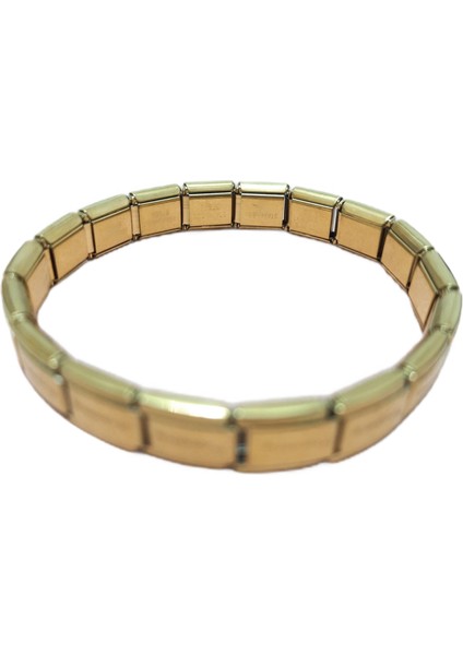 Çelik Bileklik İtalyan Charm Model Unisex Birbirine Geçmeli 18 cm Altın Sarısı (Gold)