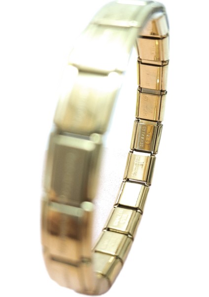 Çelik Bileklik İtalyan Charm Model Unisex Birbirine Geçmeli 18 cm Altın Sarısı (Gold)