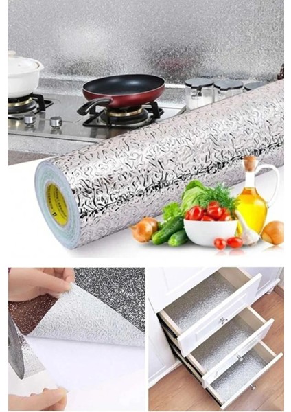 Mutfak Tezgah Üstü Çekmece Içi Folyo Kaplama Gümüş Yapışkanlı 2 Metre x 40 cm Kolay Silinir