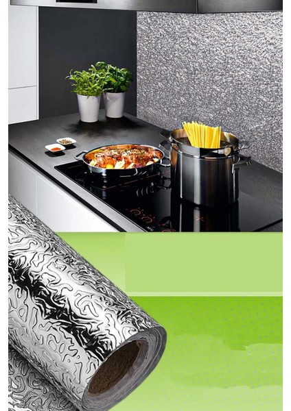 Mutfak Tezgah Üstü Çekmece Içi Folyo Kaplama Gümüş Yapışkanlı 2 Metre x 40 cm Kolay Silinir