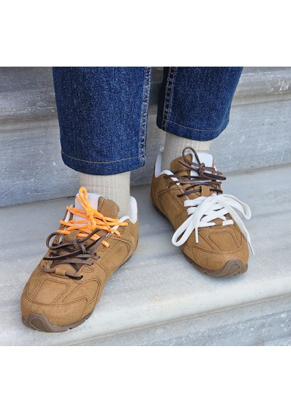 Süet Düz Taban Miu Miu Modeli Kadın Bağcıklı Rahat Spor Ayakkabı