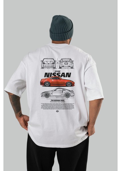 Nıssan 350Z 1 Arka Baskılı Oversize T-Shirt Erkek Kadın Unisex %100 Pamuk Bisiklet Yaka Tişort