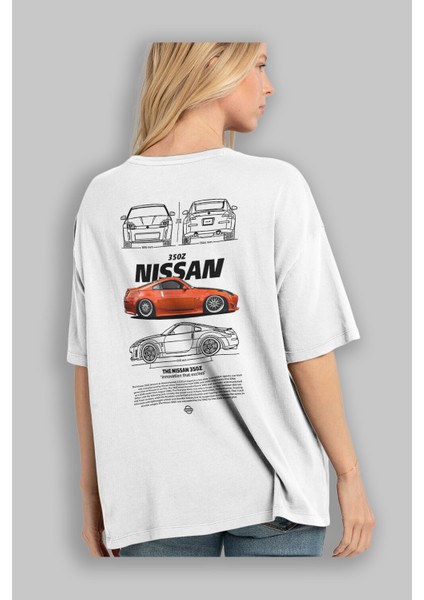 Nıssan 350Z 1 Arka Baskılı Oversize T-Shirt Erkek Kadın Unisex %100 Pamuk Bisiklet Yaka Tişort modelleri
