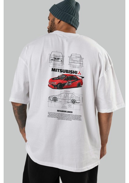 Mıtsubıshı Lancer Arka Baskılı Oversize T-Shirt Erkek Kadın Unisex %100 Pamuk Bisiklet Yaka Tişort modelleri
