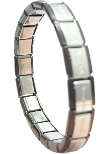 Çelik Bileklik İtalyan Charm Model Unisex Birbirine Geçmeli 18 cm Siyah Ortası Gümüş