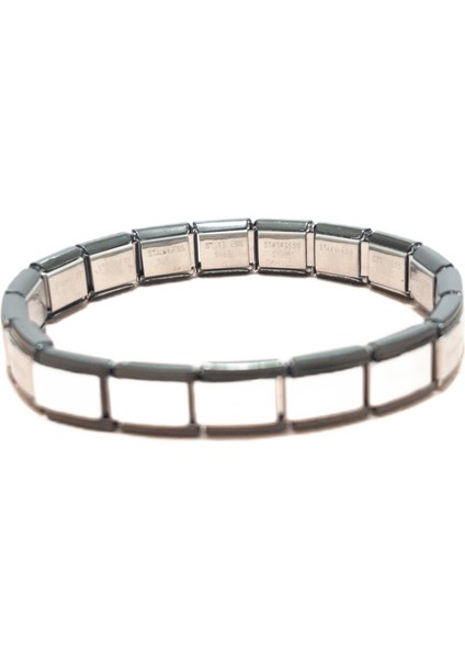 Çelik Bileklik İtalyan Charm Model Unisex Birbirine Geçmeli 18 cm Siyah Ortası Gümüş fiyatları