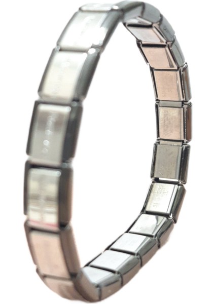 Çelik Bileklik İtalyan Charm Model Unisex Birbirine Geçmeli 18 cm Siyah Ortası Gümüş modelleri