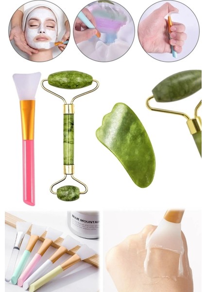 Profesyonel Doğal Yüz Canlandırıcı 2 Taraflı Yüz Rulosu & Yeşim Taşı & Maske Jel Fırça