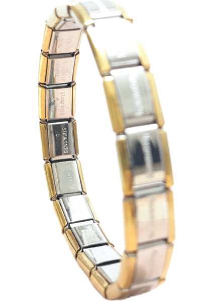 Çelik Bileklik İtalyan Charm Model Unisex Birbirine Geçmeli 18 cm Ortası Gümüş Altın