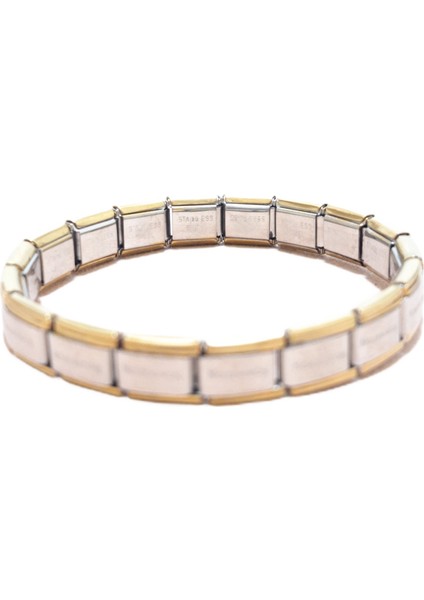 Çelik Bileklik İtalyan Charm Model Unisex Birbirine Geçmeli 18 cm Ortası Gümüş Altın fiyatları