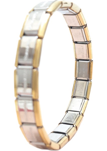 Çelik Bileklik İtalyan Charm Model Unisex Birbirine Geçmeli 18 cm Ortası Gümüş Altın modelleri