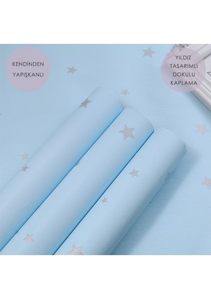 60CM×100CM Kendinden Yapışkanlı Yıldız Görünümlü Duvar Kağıdı Çocuk Odası Kaplama Dolap Mavi