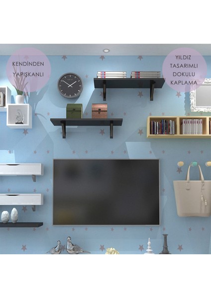 60CM×100CM Kendinden Yapışkanlı Yıldız Görünümlü Duvar Kağıdı Çocuk Odası Kaplama Dolap Mavi