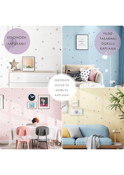 60CM×100CM Kendinden Yapışkanlı Yıldız Görünümlü Duvar Kağıdı Çocuk Odası Kaplama Dolap Mavi